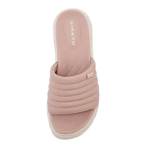 Ciabatte minimaliste rosa loto con zeppa per donna con texture trapuntata e arco plantare