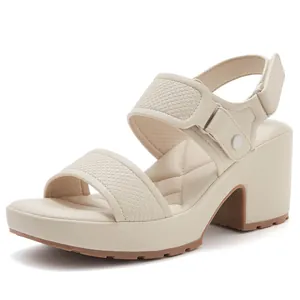 Sandalias con plataforma y tacón bloque para mujer con tiras acolchadas y velcro beige