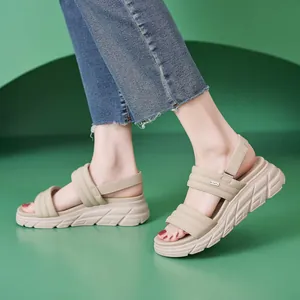 Women Thick Sole Wedge Sandals Casual Sporty Lightweight Anti-slip Comfortable Quilted Straps Hook And Loop PU Outdoor Sandals