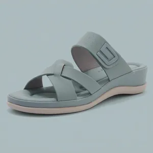 Women Casual Wedge Platform Slippers Comfortable Thick Sole PU Leather Cross Strap Open Toe Slides For Summer Daily Vacation Wear