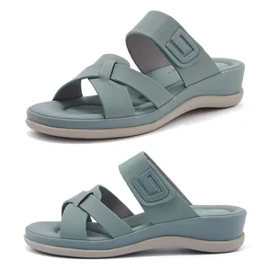 Sandali con zeppa da donna con cinturini grigio-blu e suole spesse e confortevoli