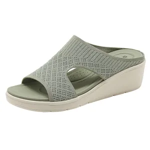 Sandali con zeppa da donna verde fagiolo con maglia traspirante e suola comfort spessa