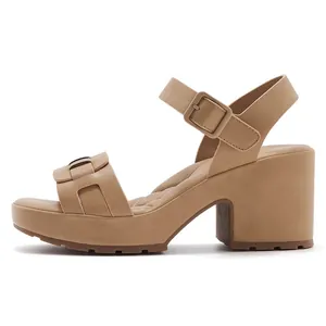 Sandales à plateforme camel pour femmes avec talon épais et bride à la cheville