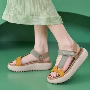 Damen Sportliche Sandalen PU Leder Plateau Dicke Sohle Klettverschluss Farbblock Lässig Outdoor Strand Mode Sommerschuhe