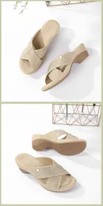 Detail of rhinestone wedges showing cross straps and anti-slip wave pattern sole