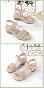Vue détaillée des sandales compensées beige avec motifs ajourés et bride de cheville