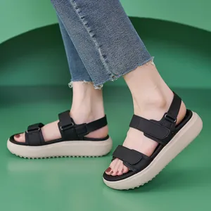 Dames Casual Platform Sandalen PU Leer Dikke Zool Wedge Strandschoenen Met Klittenbandsluiting Antislip Zomer Schoenen