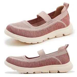 Damen Mary Jane Sneaker aus atmungsaktivem Strick in Rosa mit dicker Sohle