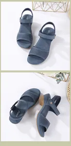 Vue détaillée de sandales compensées bleues avec strass et cuir ajouré élégant