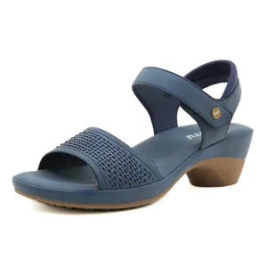 Sandales compensées bleu marine pour femmes avec brides en strass et boucle à la cheville