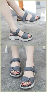 Détails de sandales de sport à plateforme gris foncé avec brides velcro réglables