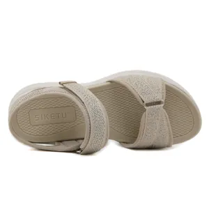 Sandales à plateforme pour femmes en beige avec texture tissée et semelle antidérapante