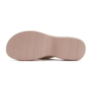Detailed view of pink platform sandal sole with anti-slip grooves and size 36 marking