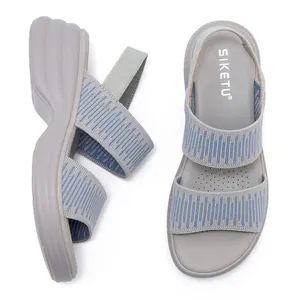 Damen Keilsandaletten Strick Gestreift Dicke Sohle Plateau Schuhe Lässig Komfort Sommer Walking Sportliche Sandalen SIKETU