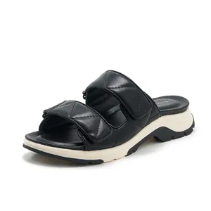 Sandalias de plataforma negras acolchadas para mujer con correas dobles ligeras para playa