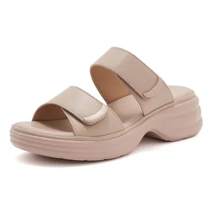 Sandali con Zeppa e Plateau da Donna Casual in Pelle PU con Doppi Cinturini Chiusura a Strappo Slip On Scarpe da Spiaggia Estive Sandali Comodi
