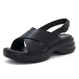 Damen Casual PU Kreuzgurt Keilabsatz Plateau Sandalen Mit Verstellbarer Schnalle Dicke Sohle Sommerschuhe