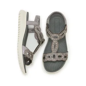 Damen Sandalen mit Strasssteinen, dicker Sohle und T-Riemen-Design in Grau-Lila