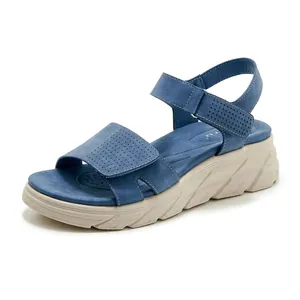 Sandales à Plateforme en Cuir PU pour Femmes Mode Perforé Respirant Antidérapant Léger Auto-Agrippant Chaussures de Plage Casual
