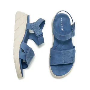 Damen-Plateausandalen in Blau mit Klettverschluss und atmungsaktivem Lochmuster-Design