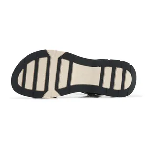 Bottom view of sporty color-block sandals with anti-slip texture and platform sole