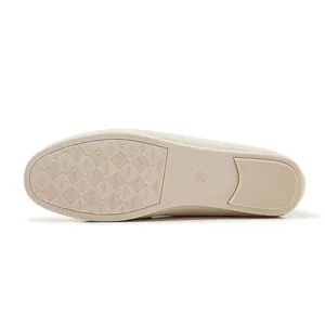 Detailed view of beige loafers sole with anti-slip diamond pattern and size 36 mark