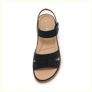Detail of SIKETL women sandals featuring black rhinestone embellishments and breathable insoles