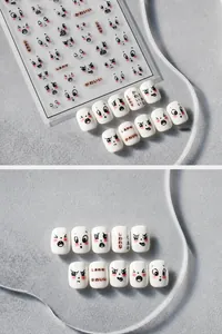 Detail of 5D embossed nail stickers featuring cute cartoon expressions and Japanese text