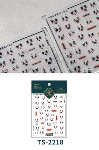 Detail view of 5D thin cartoon facial expression nail stickers with Japanese text decoration