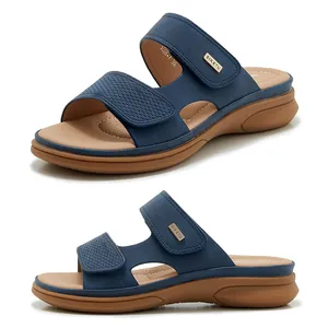 Blue wedge sandals for women with dual straps and comfortable woven texture