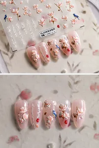 Detailed 5D embossed nail stickers featuring elegant magnolia flowers and birds