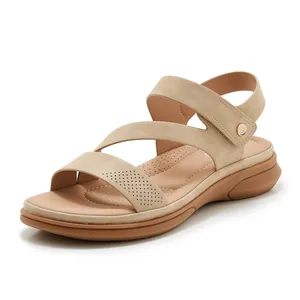 Women Casual Wedge Sandals Cross Strap Breathable Thick Sole Summer Beach Shoes With Round Metal Buckle For Daily Wear