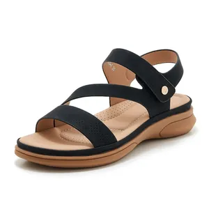 Comfortable black platform sandals for women featuring crisscross straps and arch support