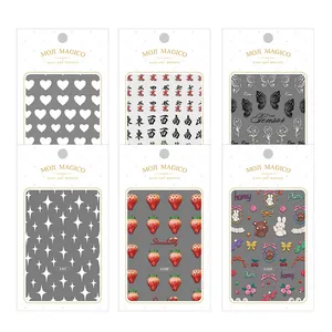 Set of six ultra-thin nail art stickers featuring hearts, butterflies, and cute motifs
