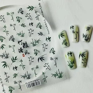 Ink Wash Bamboo Nail Art Stickers Thin Self Adhesive Chinese Style Calligraphy Design PET Nail Decals For Women DIY Manicure