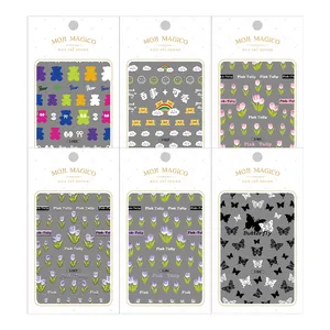 Set of 6 nail art stickers featuring bears, tulips and butterflies with backcard