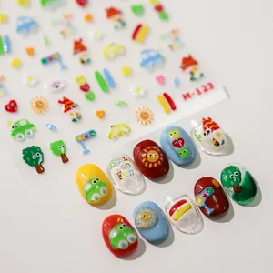 Cartoon 3D nail art stickers with sun and car patterns, M-123 colorful nail decals