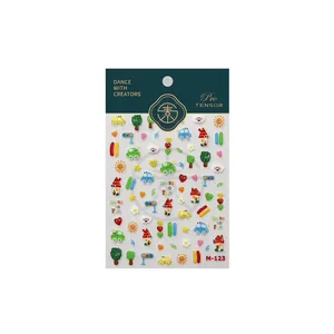 3D cartoon bubble nail stickers set M-123 with colorful trees and houses patterns