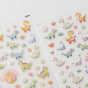3D embossed dinosaur theme nail art stickers with glitter finish for cute DIY manicure