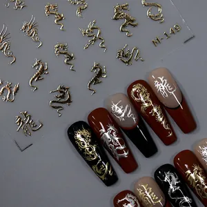 Golden and silver 5D dragon nail stickers M-149 for luxury manicure designs