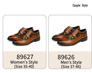 Detail view of vintage brown leather Brogue shoes with floral embroidery and lace-up design