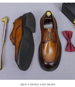 Brown gradient leather oxford shoes with premium shoehorn and bow tie for business