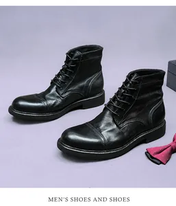 Premium-Lederstiefel für Herren mit Schnürung und runder Kappe im Vintage-Stil
