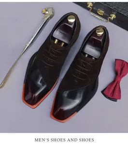 Zapatos de negocios para hombre en gamuza marrón y cuero pulido con hormas de madera