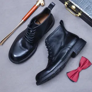 Classic black leather chukka boots for men with lace-up design and premium smooth finish