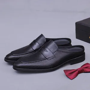 Herren Echtes Rindsleder Perforierte Mules Atmungsaktive Business Casual Geschlossene Spitze Slide Sandalen Sommer Loafer