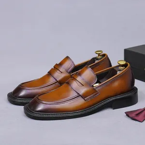 Herren Britischer Stil Echtes Leder Penny Loafer Atmungsaktiv Slip On Business Casual Hochzeit Büro Schuhe Mit Gummisohle