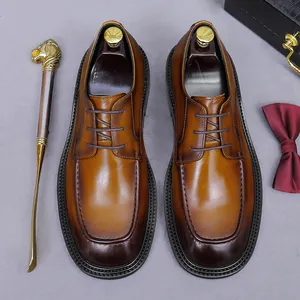 Polished brown gradient leather Derby shoes for men with classic dress style and oxblood finish