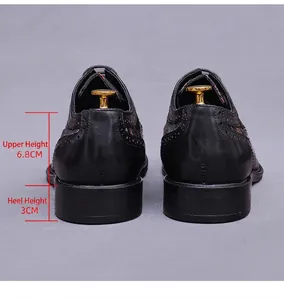 Detail view of leather Brogue shoe showing 3cm heel height and 6.8cm upper height