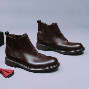 Bottines Chelsea classiques en cuir marron foncé pour hommes de style vintage britannique